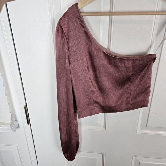 Lovers & Friends Park Top Womens XS Mauve Pink One Shoulder Ruffle Satin Cropped - Picture 3 of 11